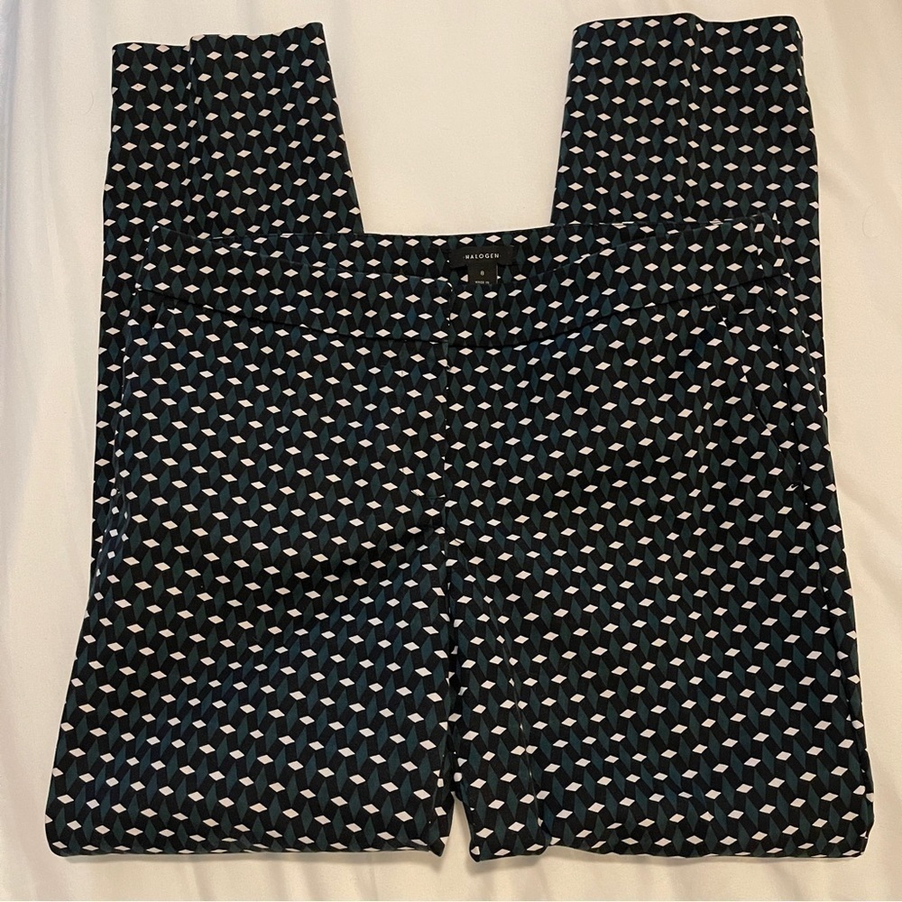 Halogen Slim Tile Print - Dark Green/Black/Cream Side-Zip  Dress Pants | Size 8